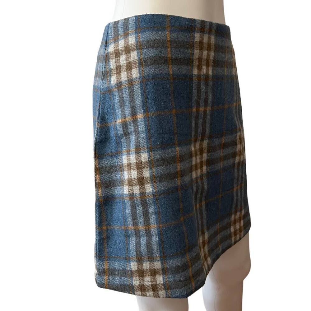 Kori America Blue Plaid Country Cottage Textured Fall Winter Mini Skirt, S